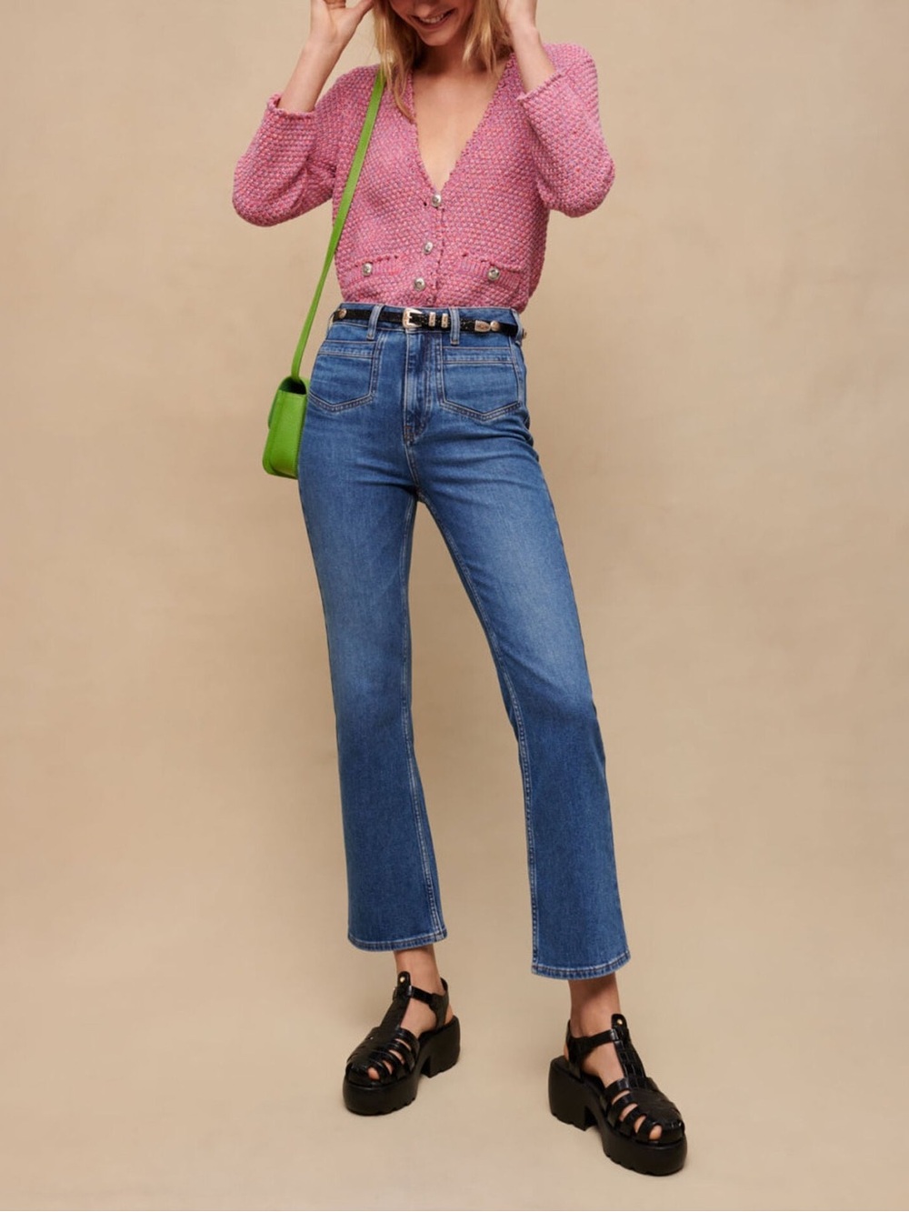 Maje Papala High Rise Ankle Flare Jeans with Front Patch Pockets Size 38/6 - Picture 3 of 16
